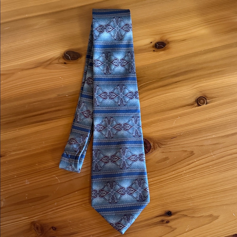 Men’s Blue, Teal & Maroon Neck Tie by Savile Row Made in Italy 100% Silk